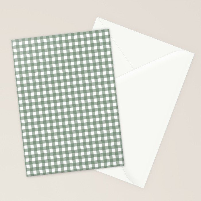 Gingham Check Country Cottage Pattern in Sage Green and White Stationery Card Gallery Image 2