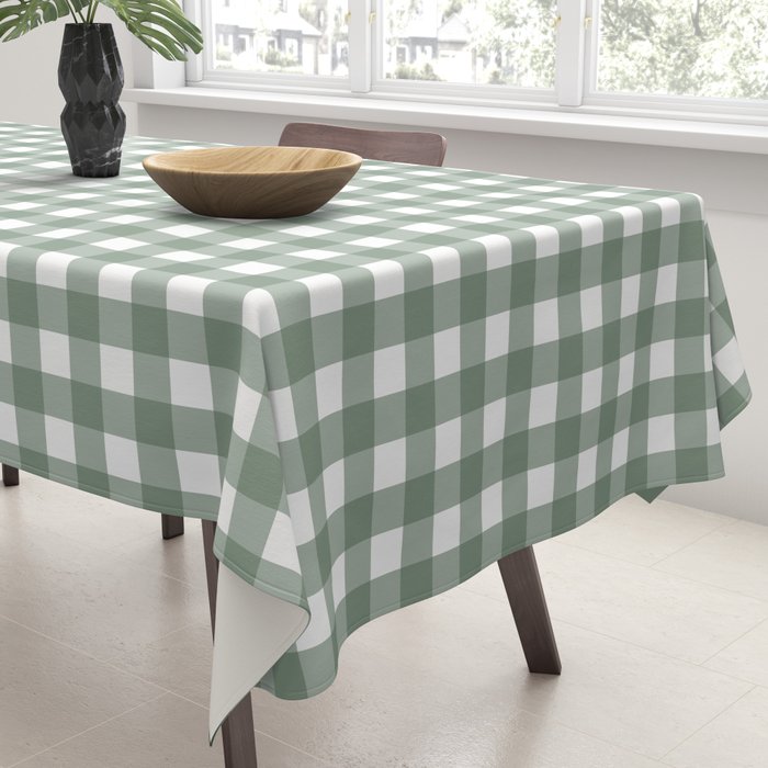Gingham Check Country Cottage Pattern in Sage Green and White Tablecloth Gallery Image 3