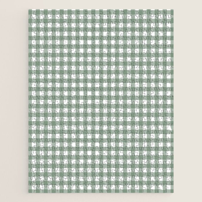 Gingham Check Country Cottage Pattern in Sage Green and White Jigsaw Puzzle Gallery Image 1