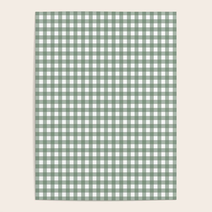 Gingham Check Country Cottage Pattern in Sage Green and White Poster Gallery Image 1