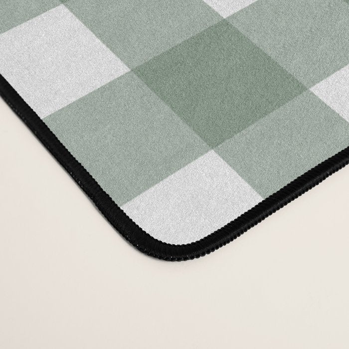 Gingham Check Country Cottage Pattern in Sage Green and White Desk Mat Gallery Image 4