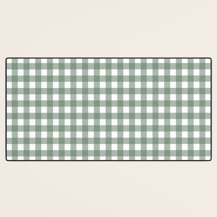 Gingham Check Country Cottage Pattern in Sage Green and White Desk Mat Gallery Image 3