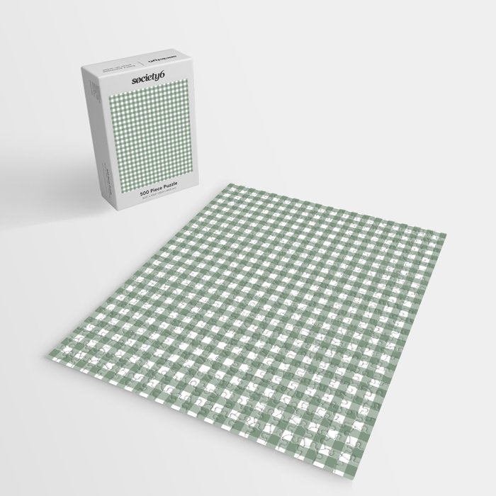 Gingham Check Country Cottage Pattern in Sage Green and White Jigsaw Puzzle Gallery Image 2