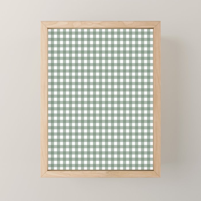 Gingham Check Country Cottage Pattern in Sage Green and White Mini Art Print Gallery Image 1