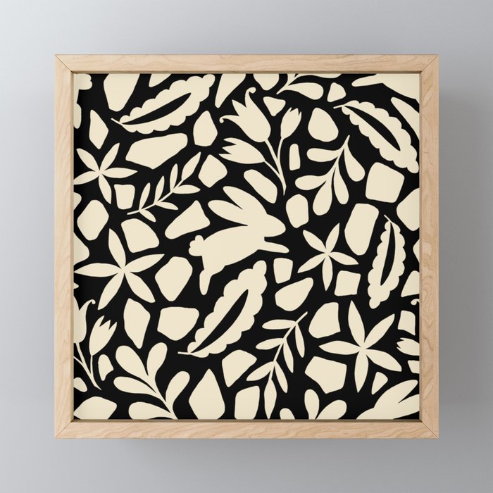 Folk Art Bunnies - black and cream Mini Art Print Gallery Image 1