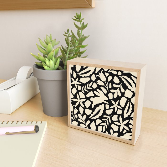 Folk Art Bunnies - black and cream Mini Art Print Gallery Image 2