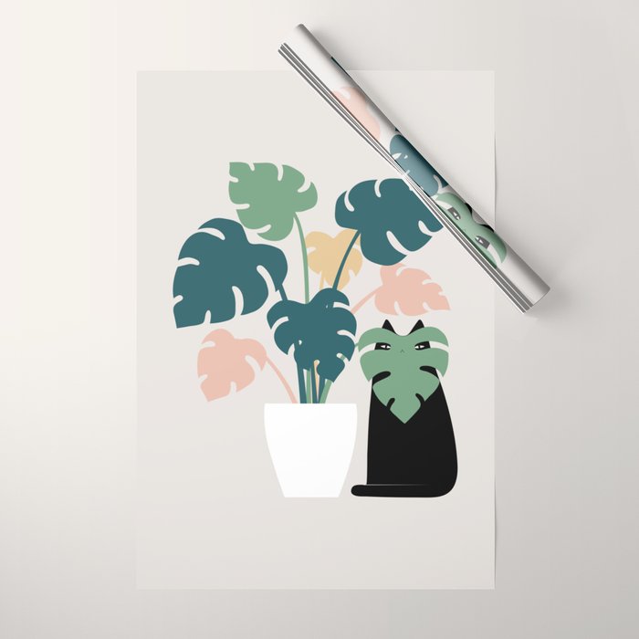 Cat and Plant 21: Leaf Me Alone Wrapping Paper Gallery Image 1