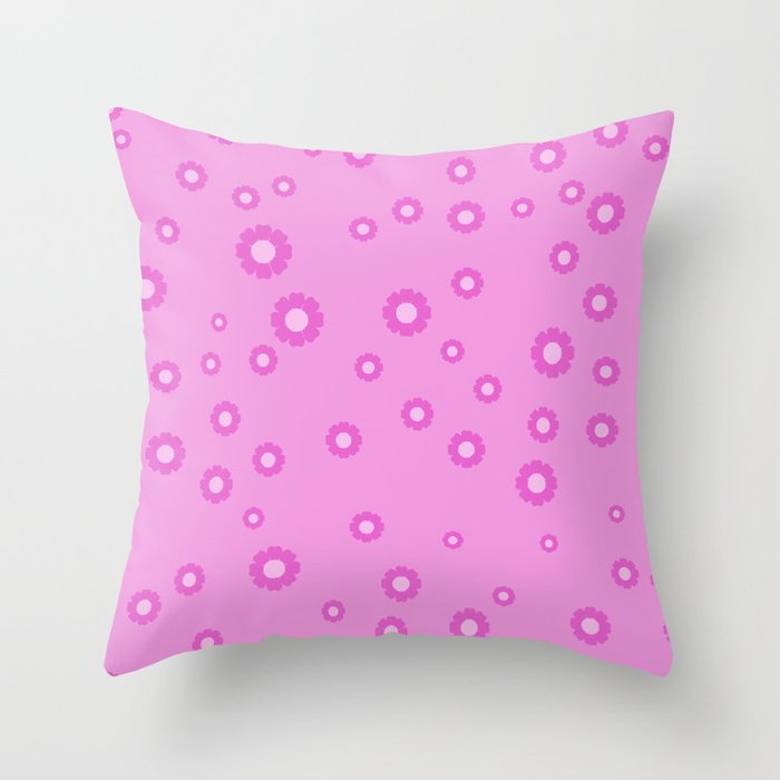 Pink 1970s Inspired Mini Daisies Ditsy Pattern Throw Pillow Gallery Image 1