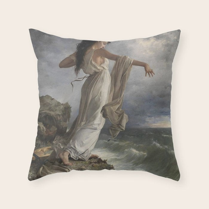 Sappho By Miquel Carbonell I Selva (1854-1896) Safo - 1881 Throw Pillow Gallery Image 1