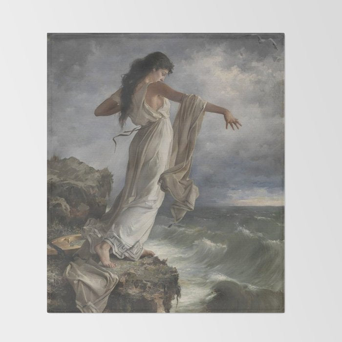Sappho By Miquel Carbonell I Selva (1854-1896) Safo - 1881 Throw Blanket Gallery Image 2