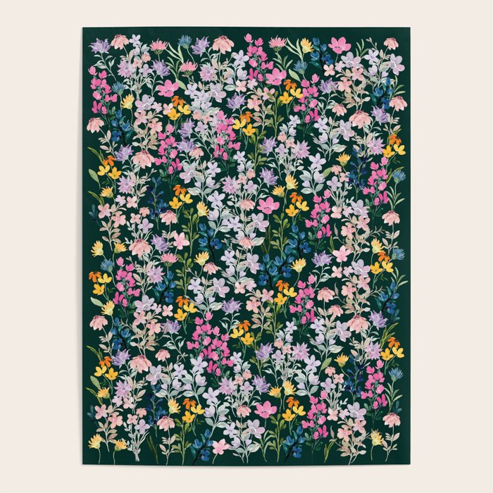 Wildflower Field on Pine Grove - Pink, Orange, Blue, & Purple Poster