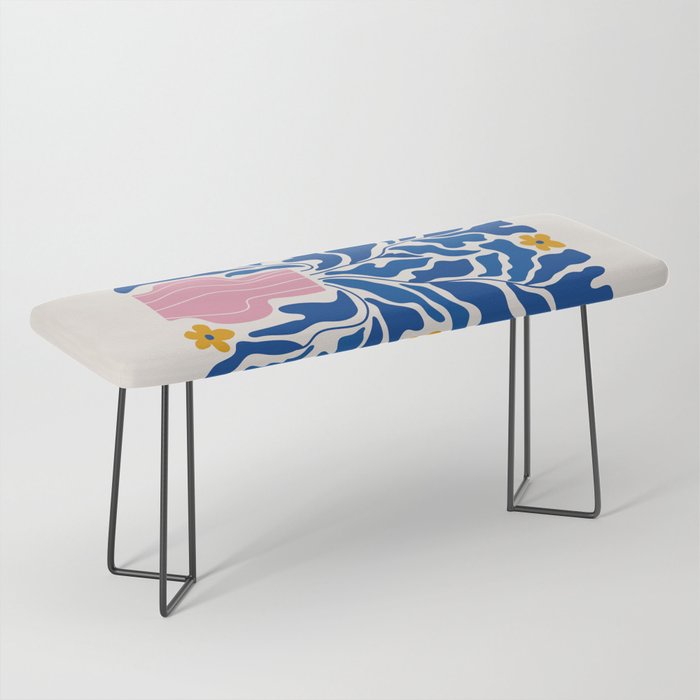 Summer Bloom: Electric Blue Leaves & Golden Poppies Bench Gallery Image 1
