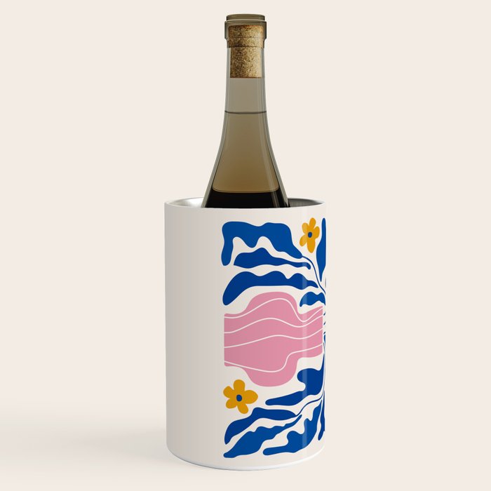 Summer Bloom: Electric Blue Leaves & Golden Poppies Wine Chiller Gallery Image 2