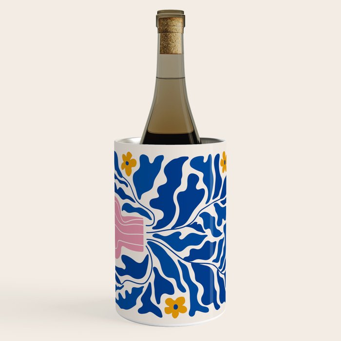 Summer Bloom: Electric Blue Leaves & Golden Poppies Wine Chiller Gallery Image 1
