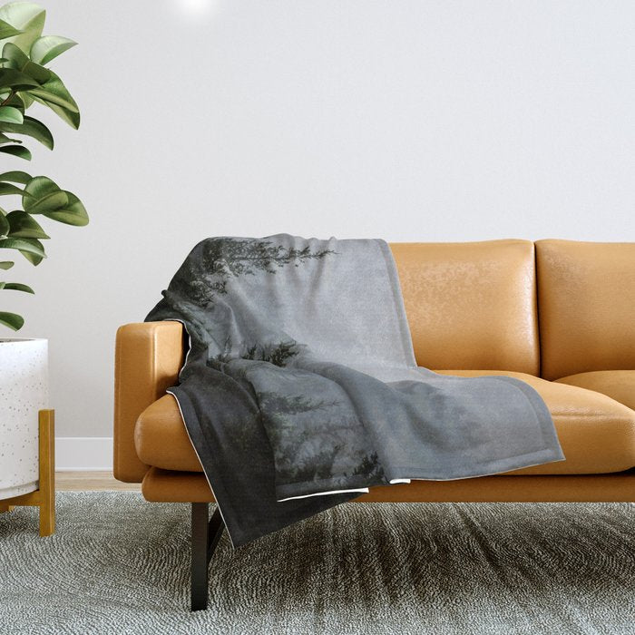 Forest Fog Mountain V - Wanderlust Nature Photography Throw Blanket Gallery Image 1