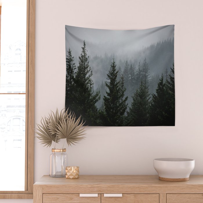 Forest Fog Mountain V - Wanderlust Nature Photography Wall Tapestry Gallery Image 2