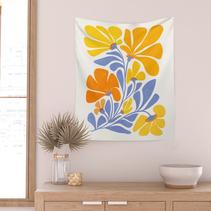 Joyful Sunflowers Floral Illustration Wall Tapestry Gallery Image 2