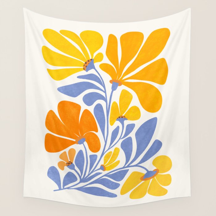 Joyful Sunflowers Floral Illustration Wall Tapestry Gallery Image 4