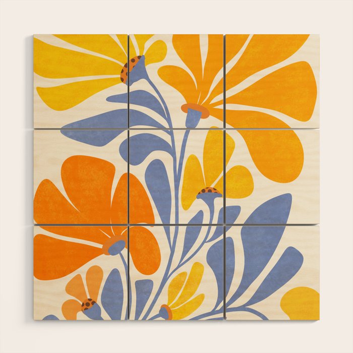 Joyful Sunflowers Floral Illustration Wood Wall Art Gallery Image 1