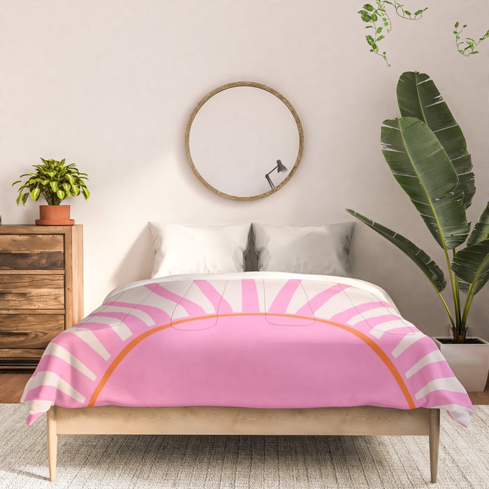 Le Soleil | 01 - Retro Sun Print Pink Aesthetic Preppy Decor Modern Abstract Sunshine Comforter Gallery Image 3