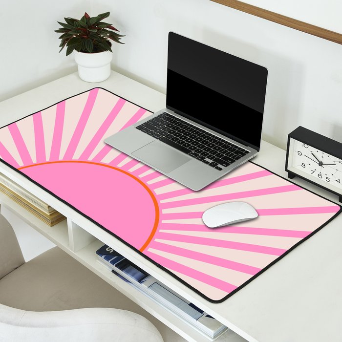 Le Soleil | 01 - Retro Sun Print Pink Aesthetic Preppy Decor Modern Abstract Sunshine Desk Mat Gallery Image 2