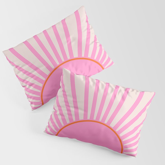 Le Soleil | 01 - Retro Sun Print Pink Aesthetic Preppy Decor Modern Abstract Sunshine Pillow Sham Gallery Image 1