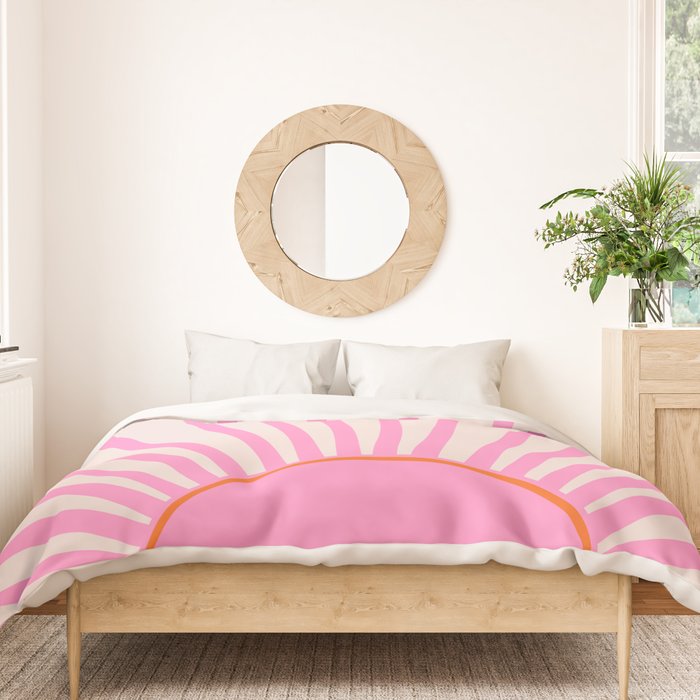Le Soleil | 01 - Retro Sun Print Pink Aesthetic Preppy Decor Modern Abstract Sunshine Duvet Cover Gallery Image 3