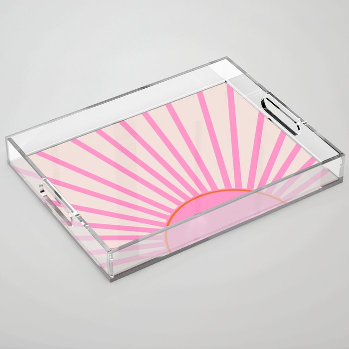 Le Soleil | 01 - Retro Sun Print Pink Aesthetic Preppy Decor Modern Abstract Sunshine Acrylic Tray Gallery Image 1
