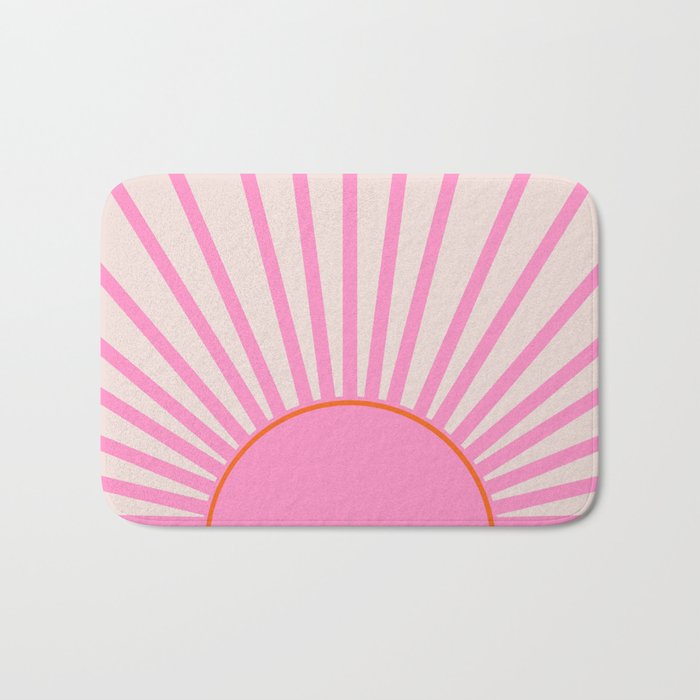 Le Soleil | 01 - Retro Sun Print Pink Aesthetic Preppy Decor Modern Abstract Sunshine Bath Mat Gallery Image 1