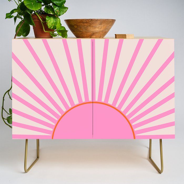 Le Soleil | 01 - Retro Sun Print Pink Aesthetic Preppy Decor Modern Abstract Sunshine Credenza Gallery Image 1