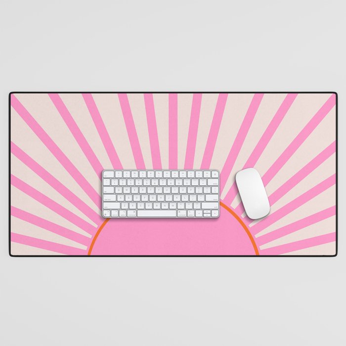 Le Soleil | 01 - Retro Sun Print Pink Aesthetic Preppy Decor Modern Abstract Sunshine Desk Mat Gallery Image 1