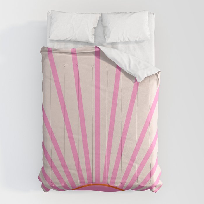 Le Soleil | 01 - Retro Sun Print Pink Aesthetic Preppy Decor Modern Abstract Sunshine Comforter Gallery Image 1