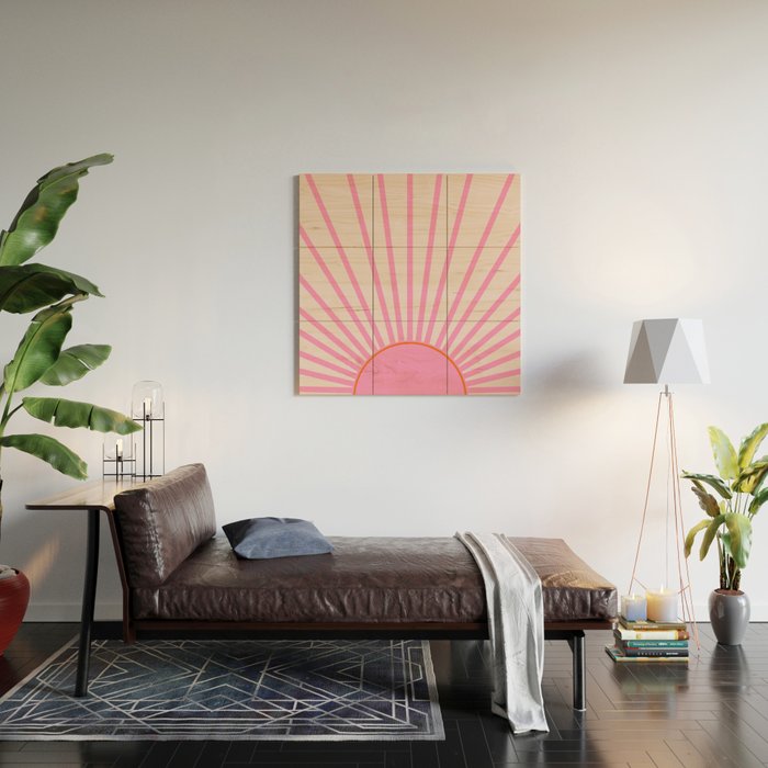 Le Soleil | 01 - Retro Sun Print Pink Aesthetic Preppy Decor Modern Abstract Sunshine Wood Wall Art Gallery Image 2