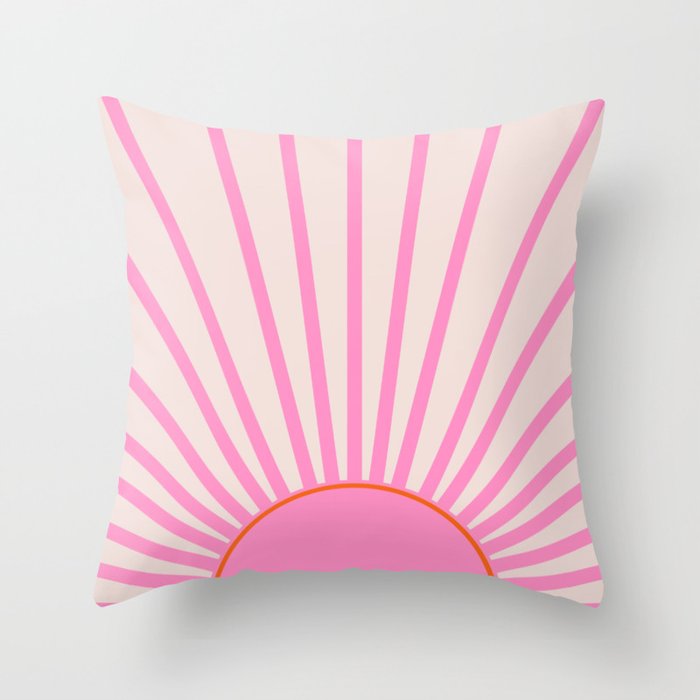 Le Soleil | 01 - Retro Sun Print Pink Aesthetic Preppy Decor Modern Abstract Sunshine Throw Pillow Gallery Image 6