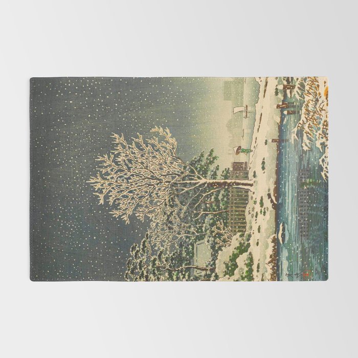 Tsuchiya Kôitsu Japanese Woodblock Vintage Print Winter Landscape Snowfall Rug Gallery Image 2