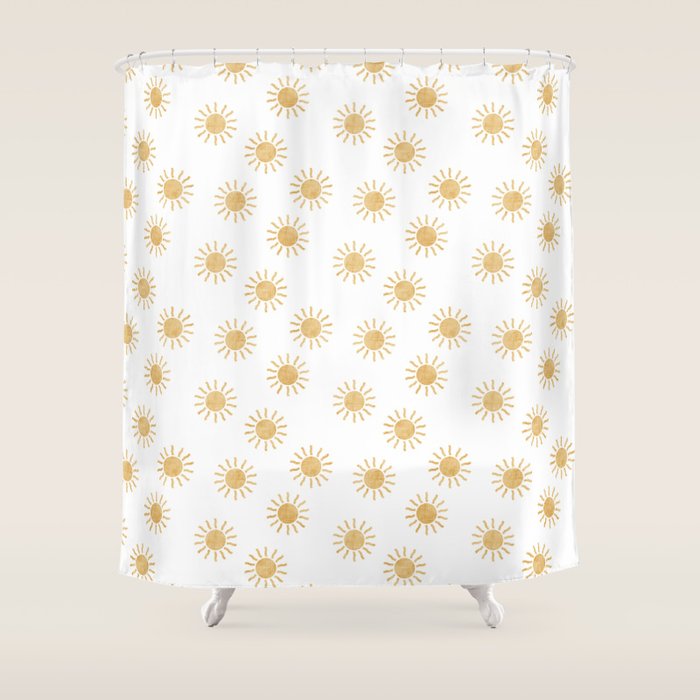 Suns  - golden on white Shower Curtain Gallery Image 1