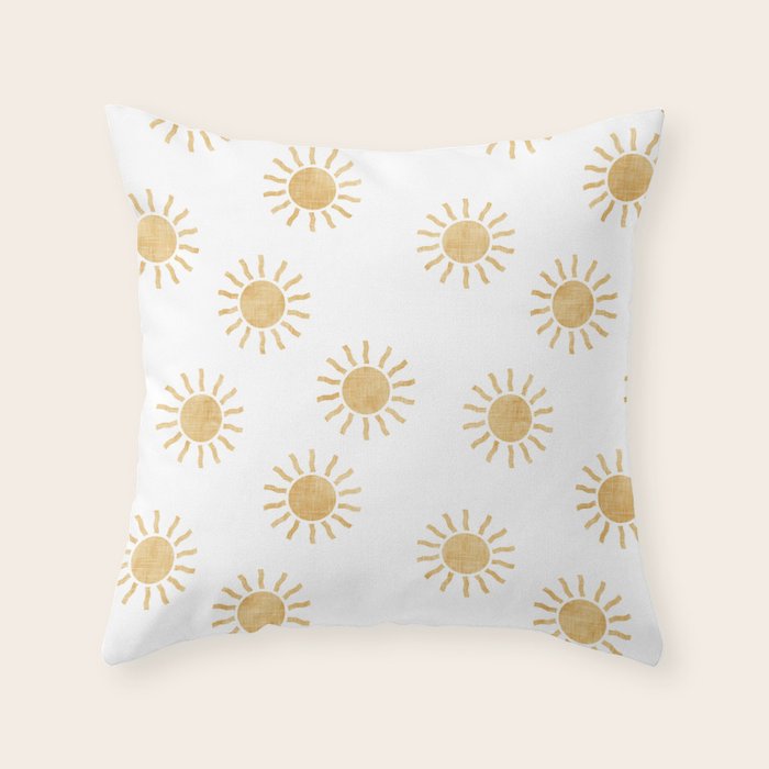 Suns  - golden on white Throw Pillow Gallery Image 1