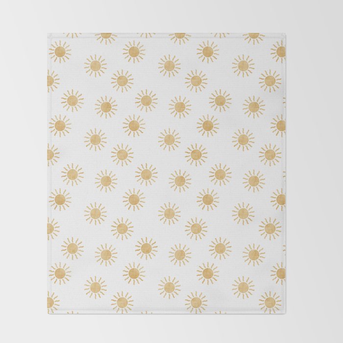 Suns  - golden on white Throw Blanket Gallery Image 2
