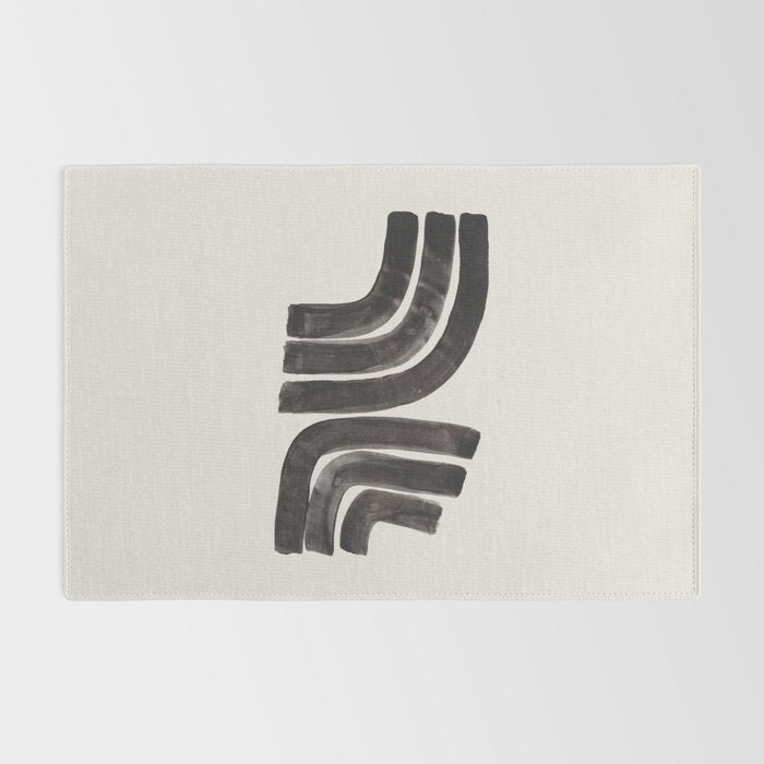 Don't Go Mid Century Modern Minimalist Black Ink Painting Funky Tribal Art Rug Gallery Image 2