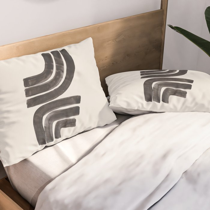 Don't Go Mid Century Modern Minimalist Black Ink Painting Funky Tribal Art Pillow Sham Gallery Image 2