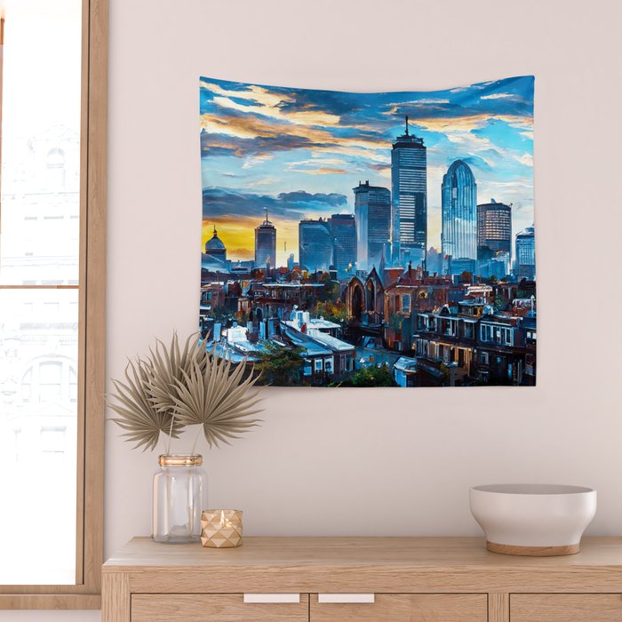 Boston Skyline Wall Tapestry Gallery Image 2