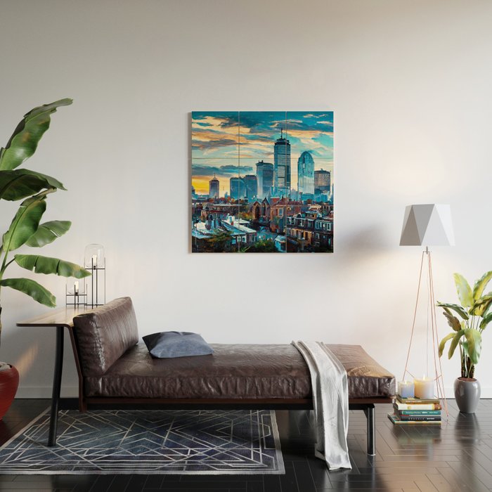 Boston Skyline Wood Wall Art Gallery Image 2