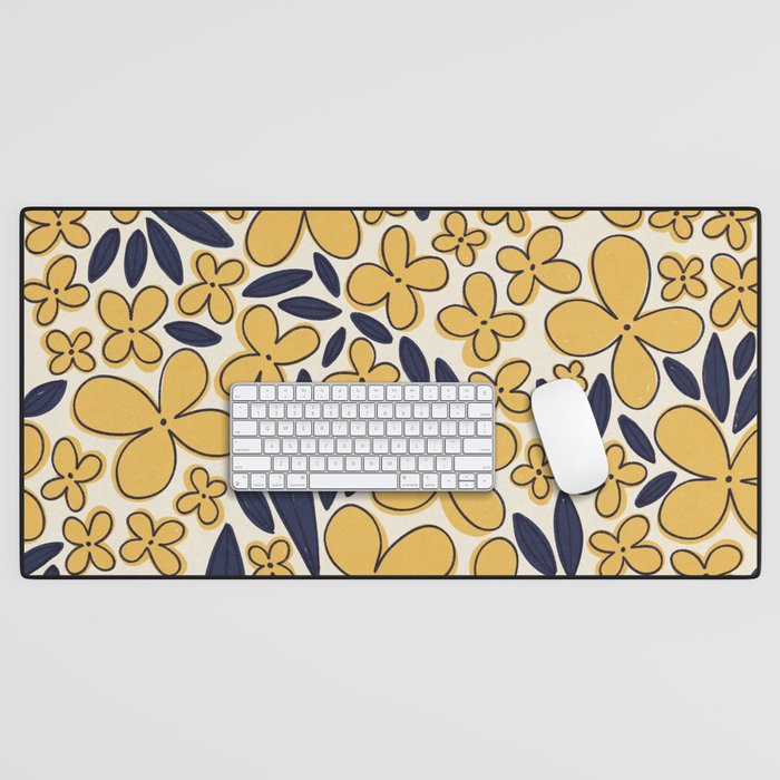 Four-leaf Flower Pattern / Yellow & Blue Desk Mat Gallery Image 1