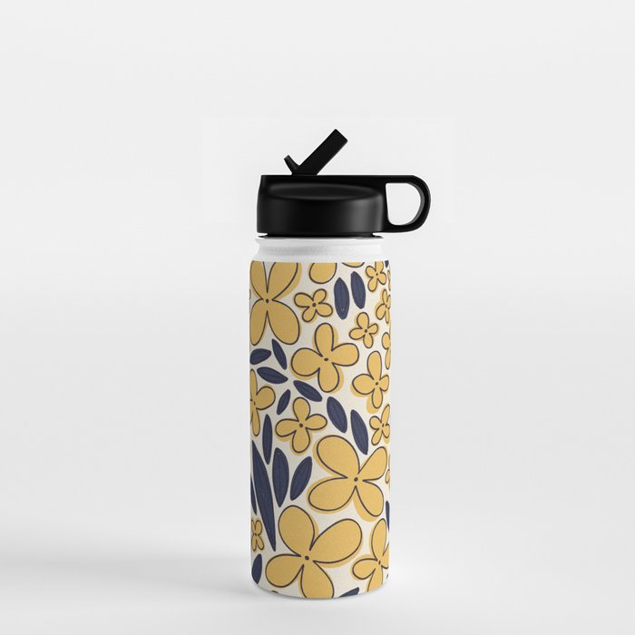 Four-leaf Flower Pattern / Yellow & Blue Water Bottle Gallery Image 1