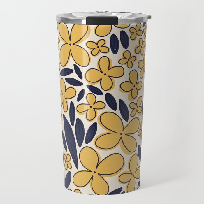 Four-leaf Flower Pattern / Yellow & Blue Travel Mug Gallery Image 1
