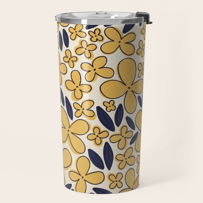 Four-leaf Flower Pattern / Yellow & Blue Travel Mug Gallery Image 2