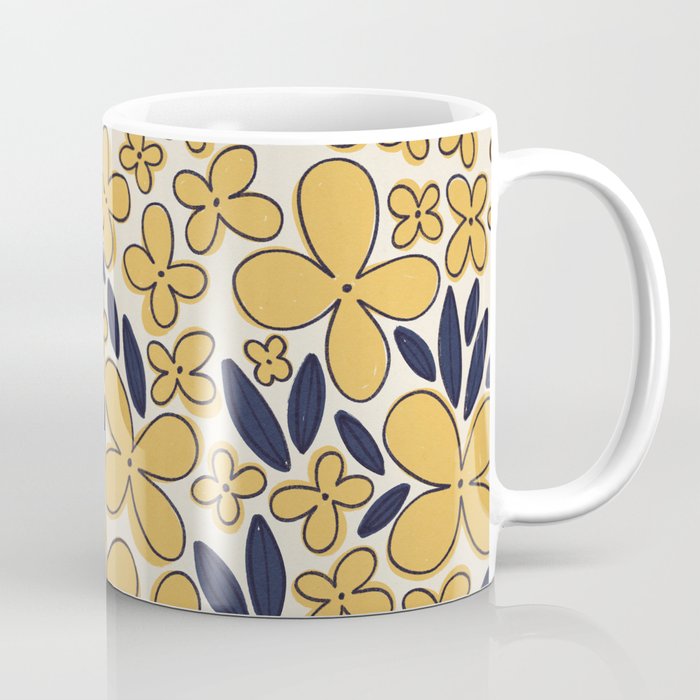 Four-leaf Flower Pattern / Yellow & Blue Coffee Mug Gallery Image 1