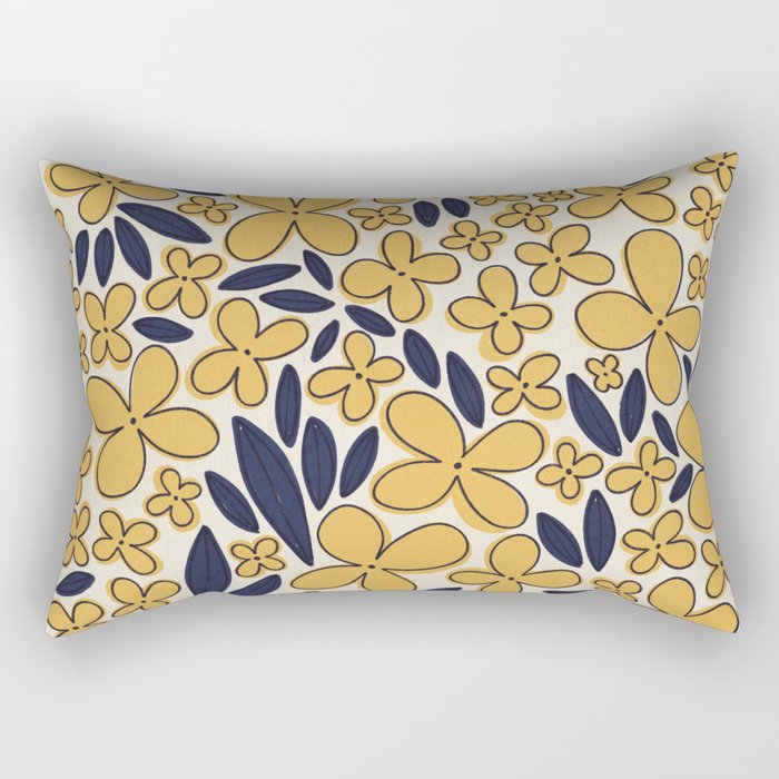 Four-leaf Flower Pattern / Yellow & Blue Rectangular Pillow Gallery Image 2