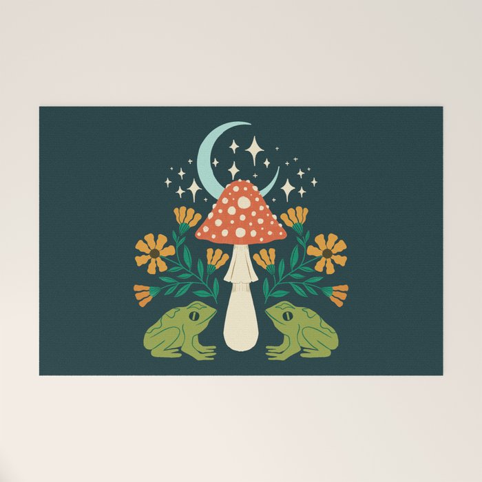 Moonlight Flower Frogs and Mushroom Welcome Mat Gallery Image 1
