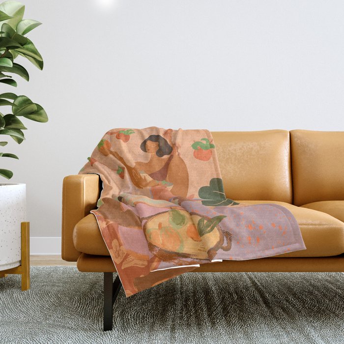 Persimmons in Autumn Throw Blanket Gallery Image 1